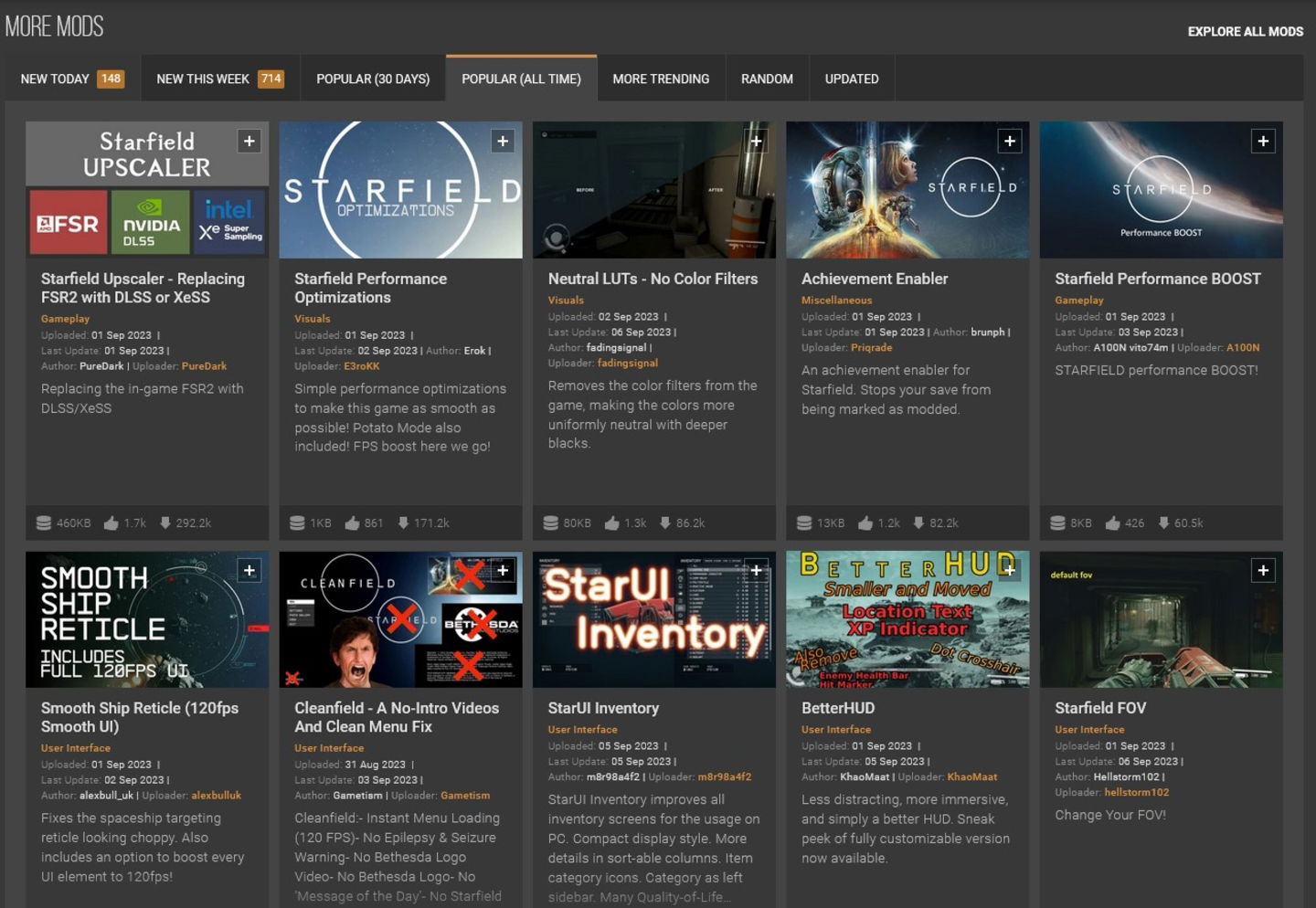 Podéis buscar en el apartado de juegos Starfield para encontrar los mods más populares