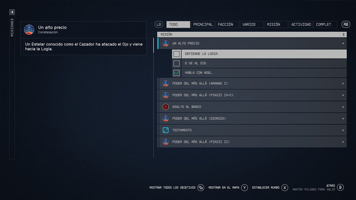 Podéis consultar las misiones disponibles en el menú de Starfield
