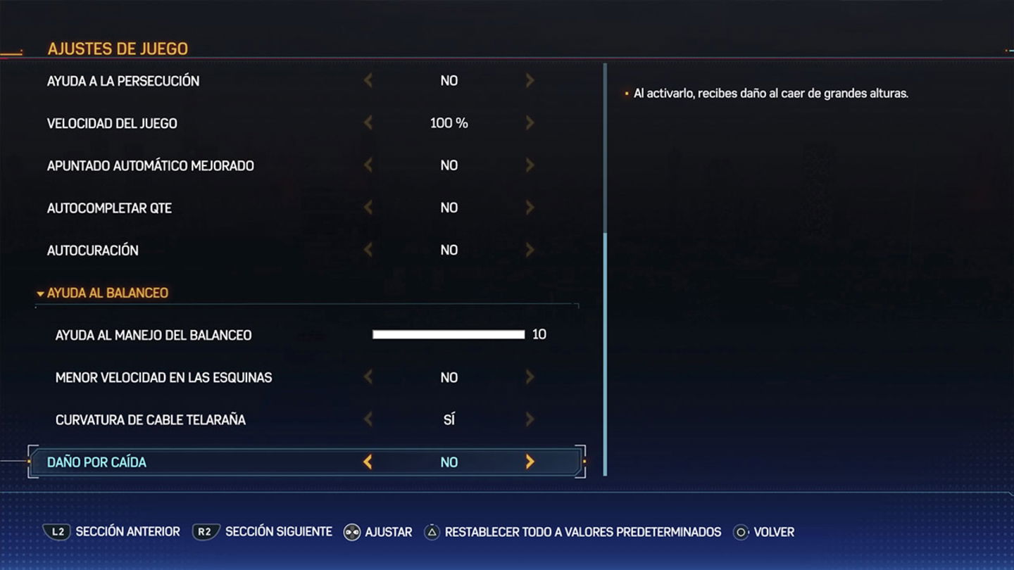 Es posible activar o desactivar el daño por caída en los ajustes de Marvel's Spider-Man 2