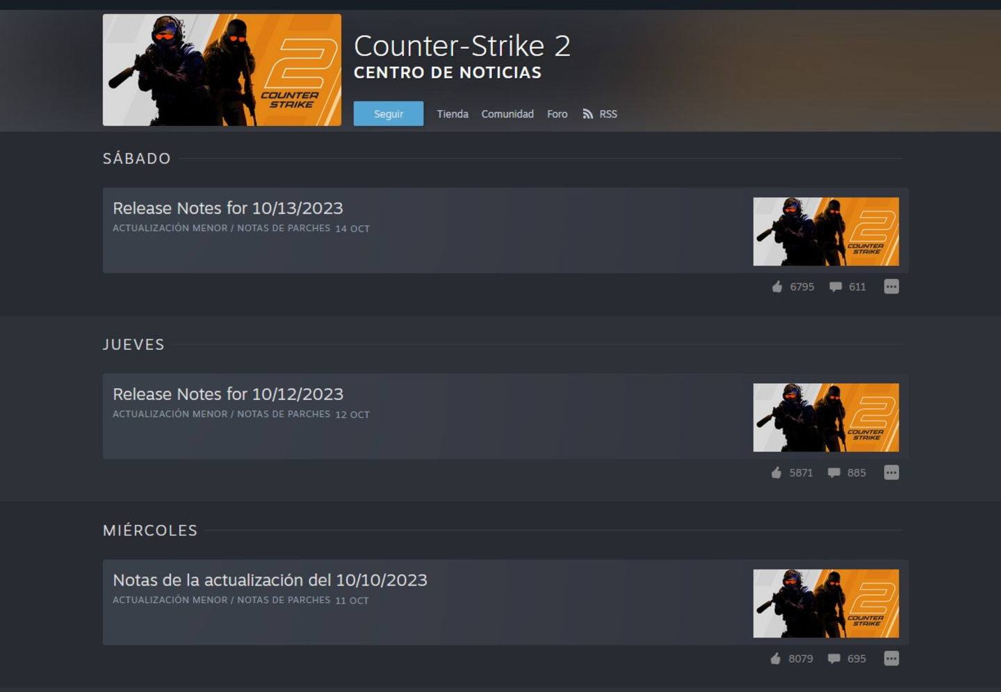 Las notas del parche y novedades siempre se encuentran en Steam