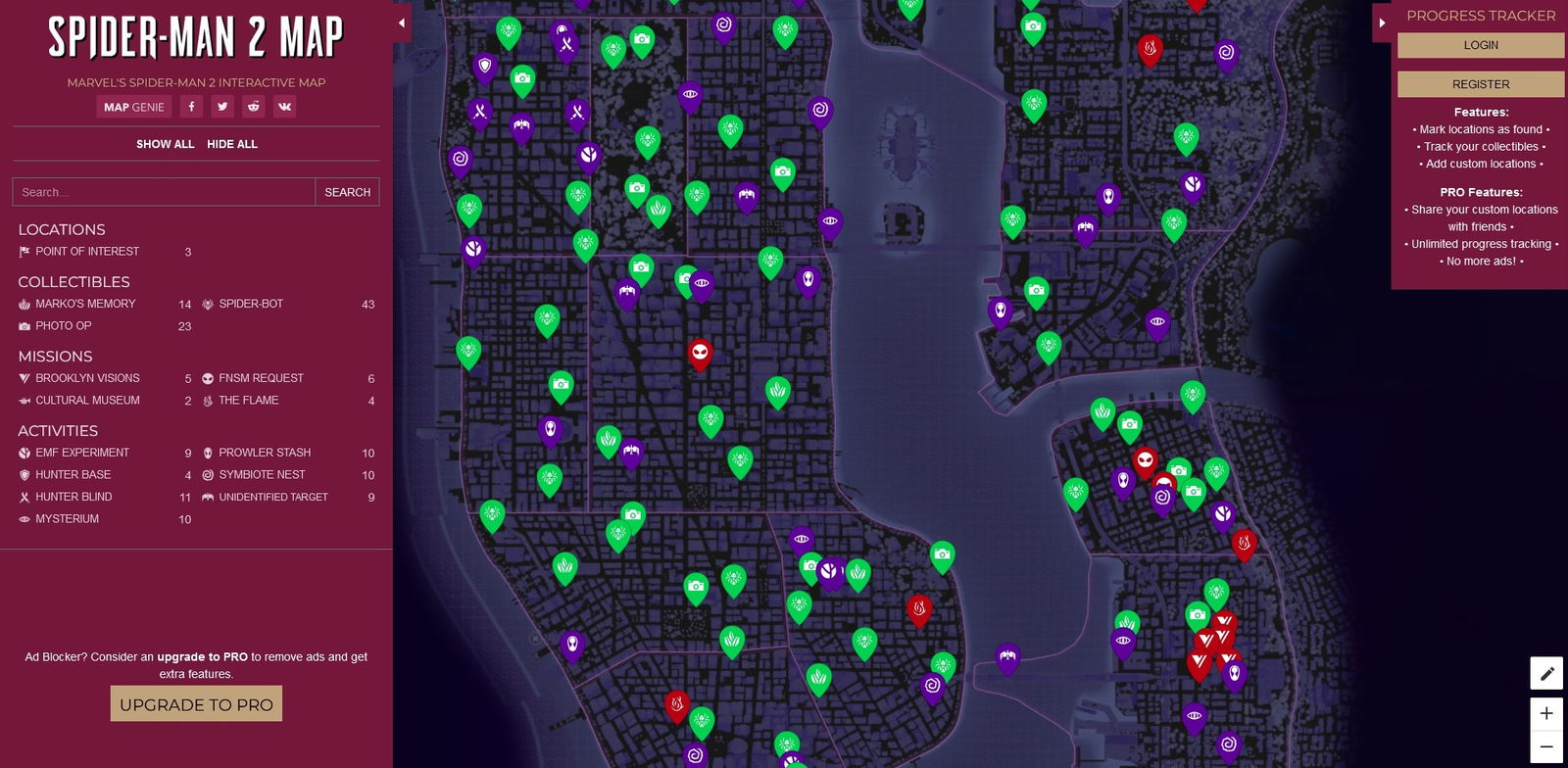 Mapa interactivo completo de MapGenie de Spider-Man 2