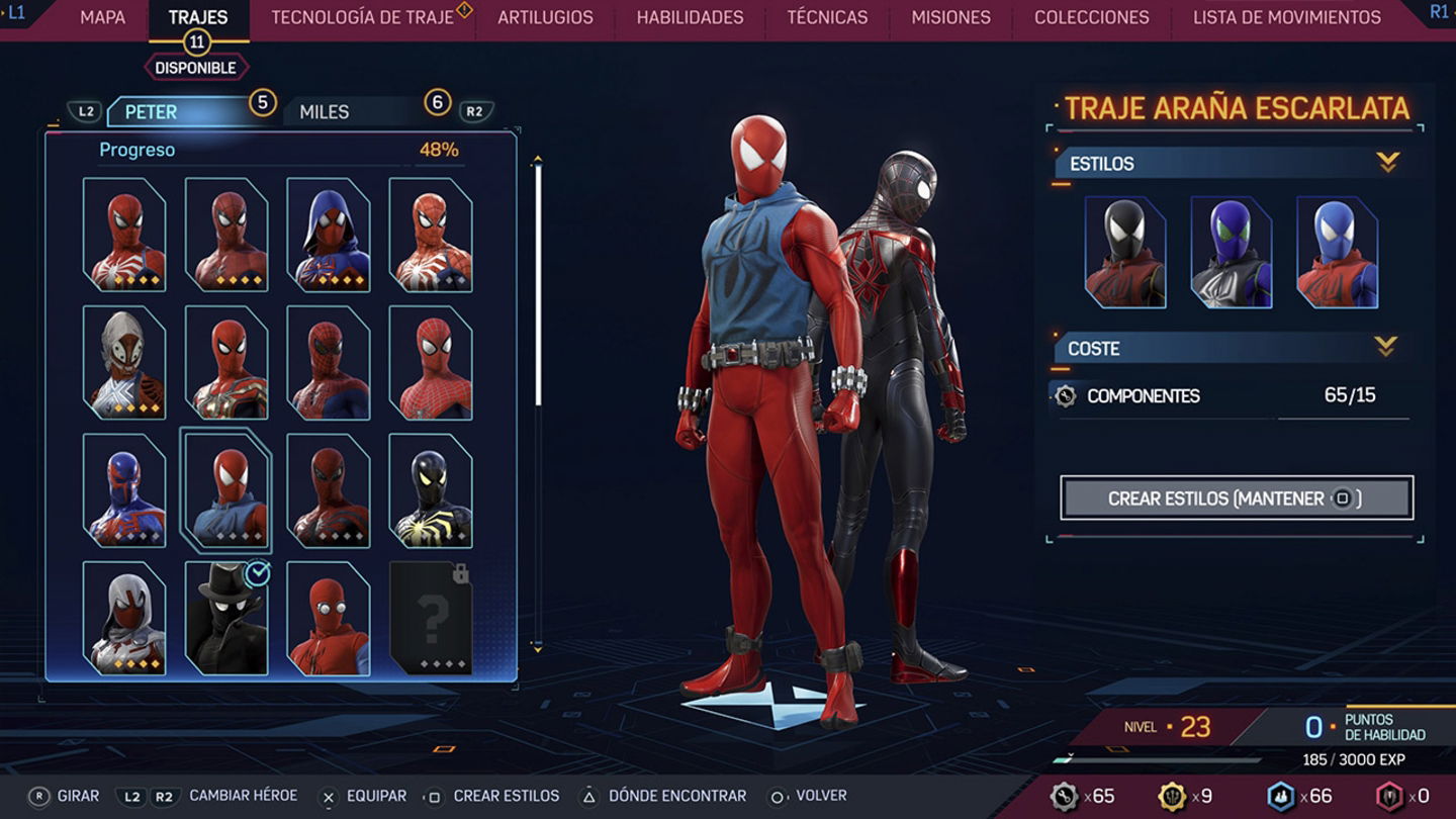 Muchos trajes de Marvel's Spider-Man 2 cuentan ahora con opciones de estilos