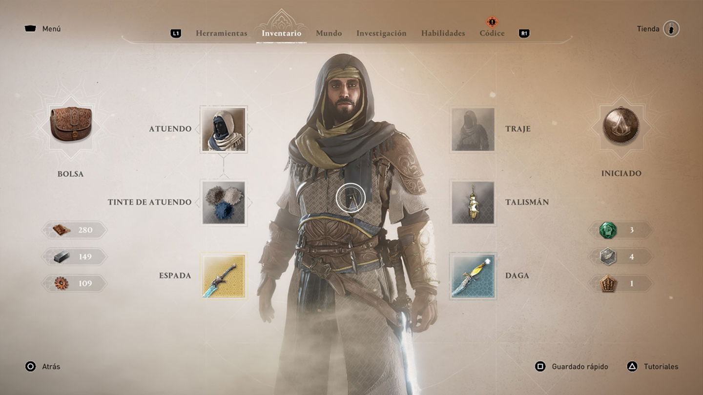 Podemos equiparnos un atuendo, modificarlo con tintes o llevar trajes en Assassin's Creed Mirage