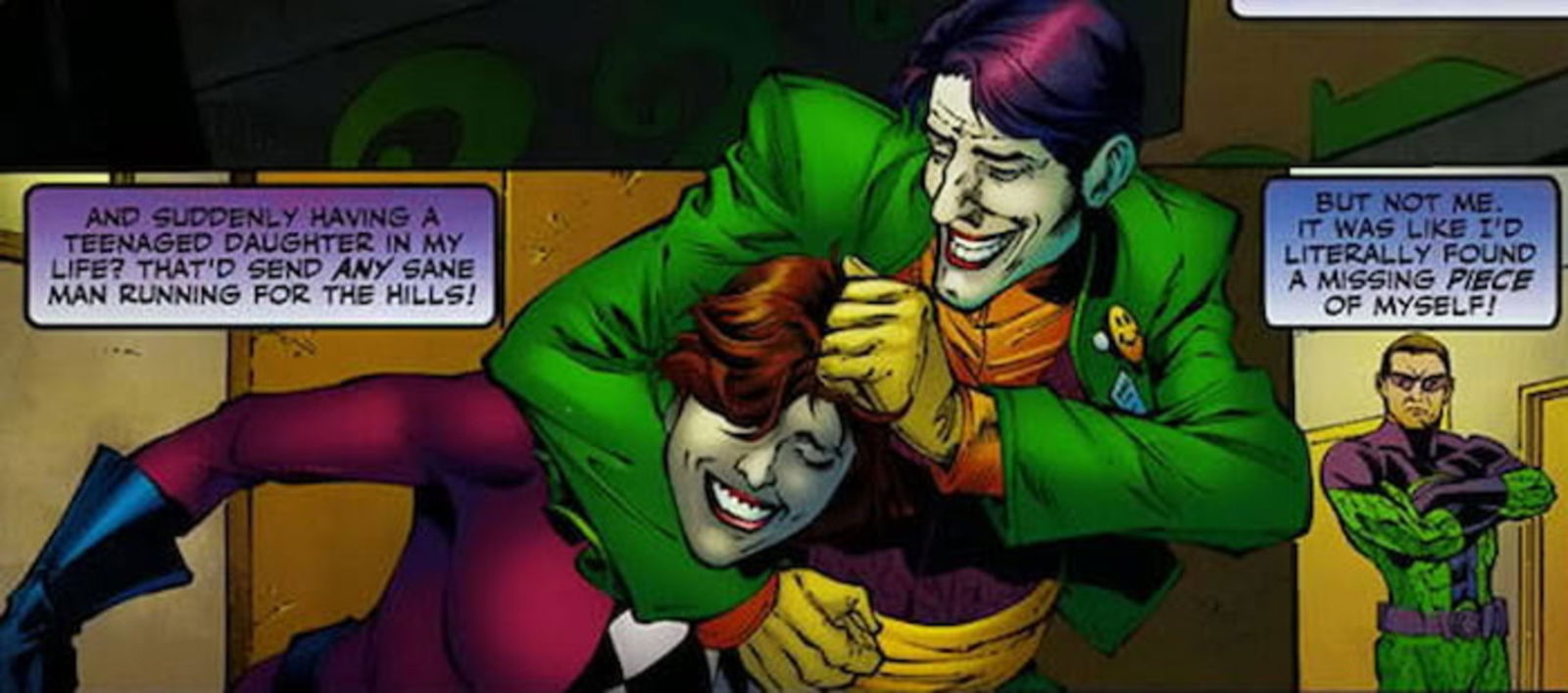 En Tierra-3, esta versión del Joker tuvo una hija con Tres Caras, mejor conocida como Evelyn Dent