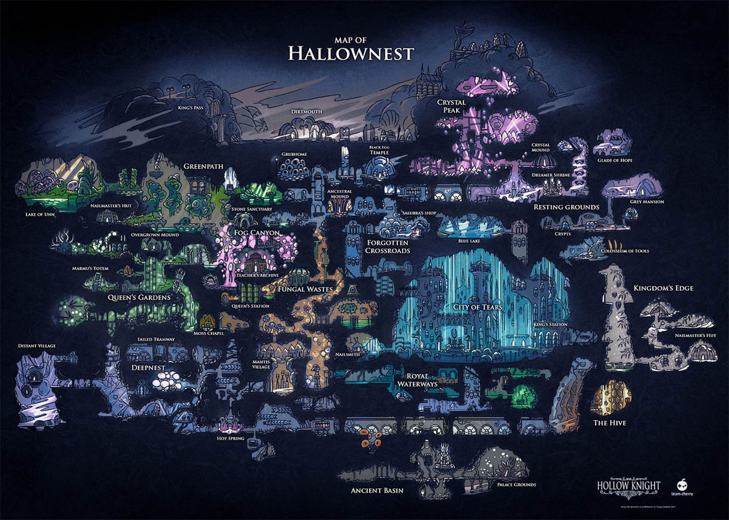 Mapa completo de Hollow Knight ilustrado