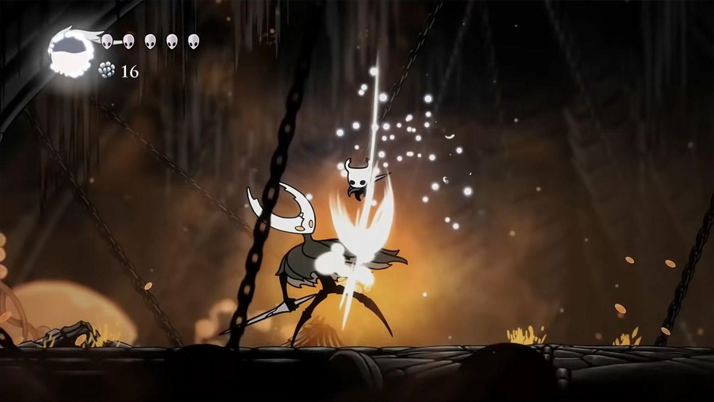 Podemos golpear fácilmente al Hollow Knight muchas veces desde arriba