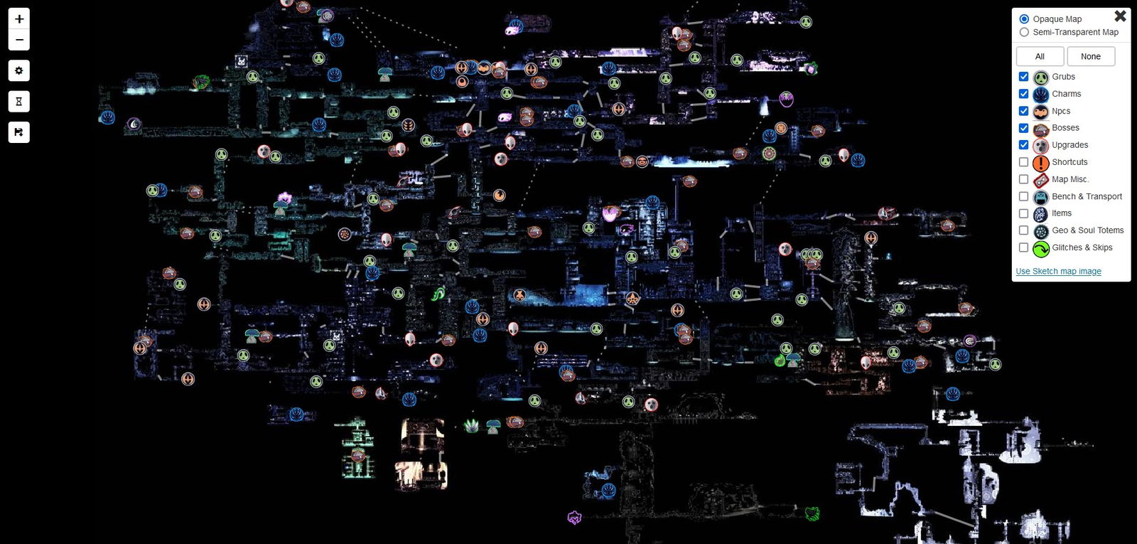 Podemos ver todos los indicadores desde el mapa interactivo de Hollow Knight