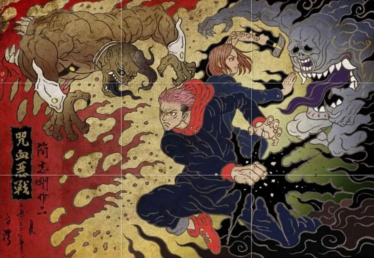 Yuji y Nobara son recreados al estilo japonés antiguo en este fanart de