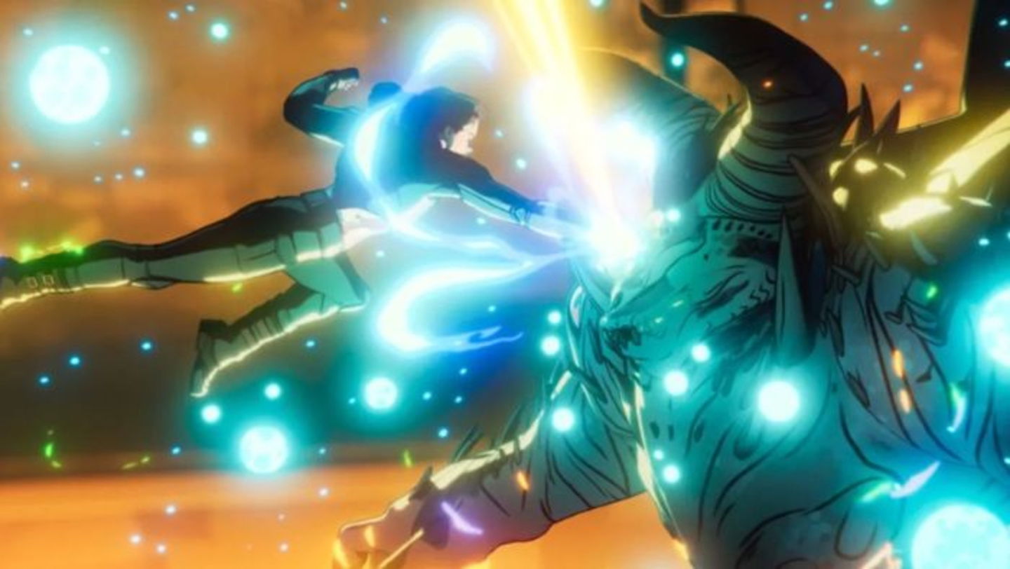 Carter golpeando al demonio de Supreme Strange con las Gemas en su puño