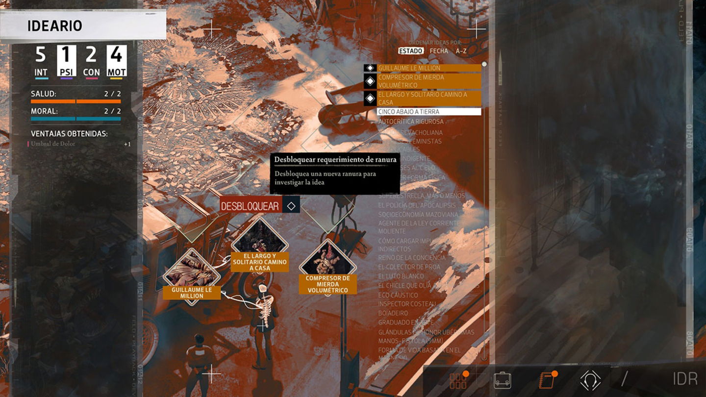 Podemos desbloquear ranuras de ideas con puntos de habilidad en Disco Elysium
