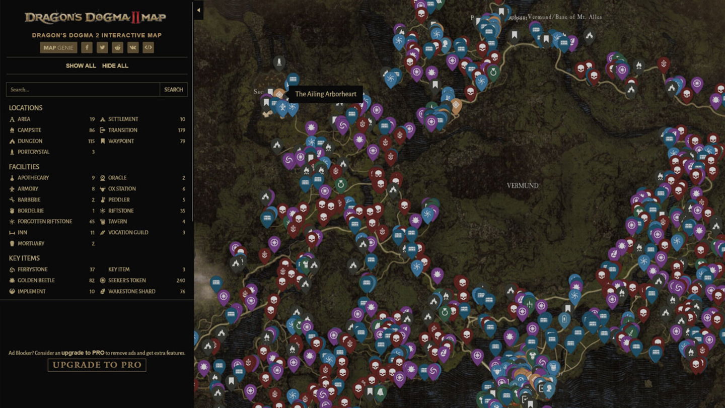 El mapa interactivo de Dragon's Dogma 2 muestra todos los objetos y secretos del juego