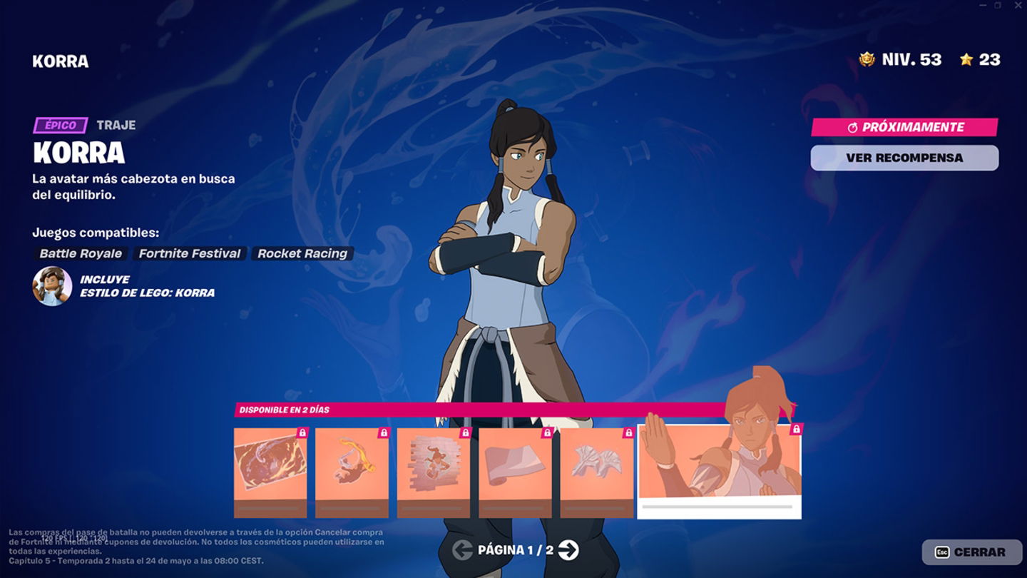 La skin y artículos de Korra se desbloquean con las misiones