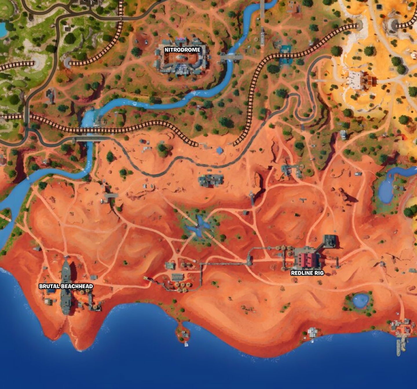 Las nuevas zonas se encuentran al sur del mapa de Fortnite C5T3