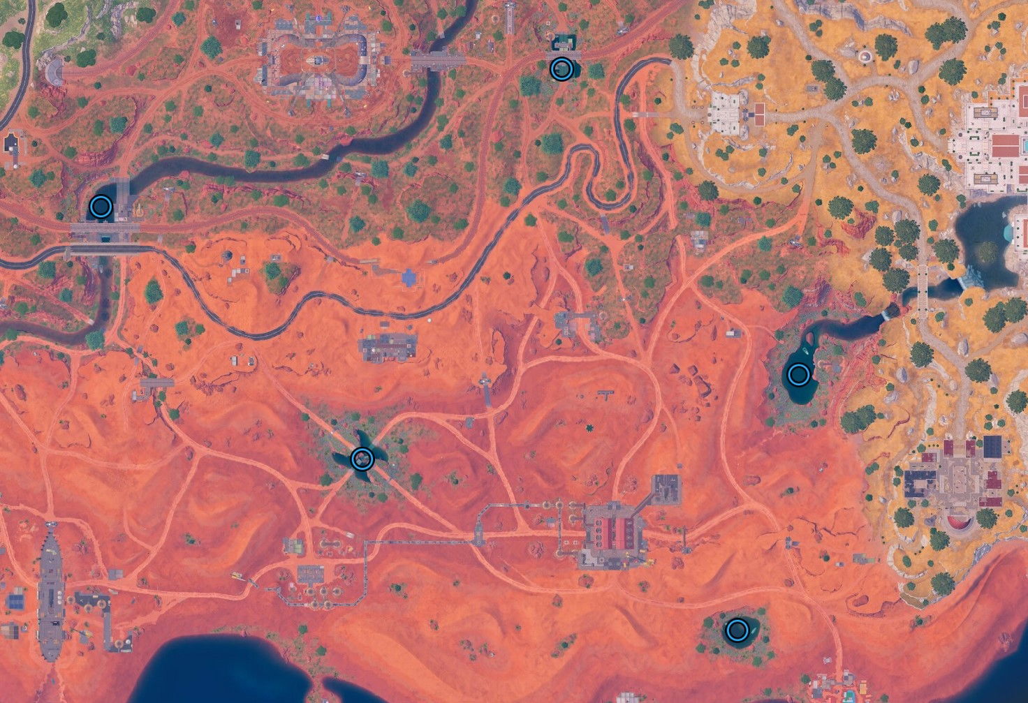 Podemos encontrar 4 oasis en la zona sur del mapa de Fortnite