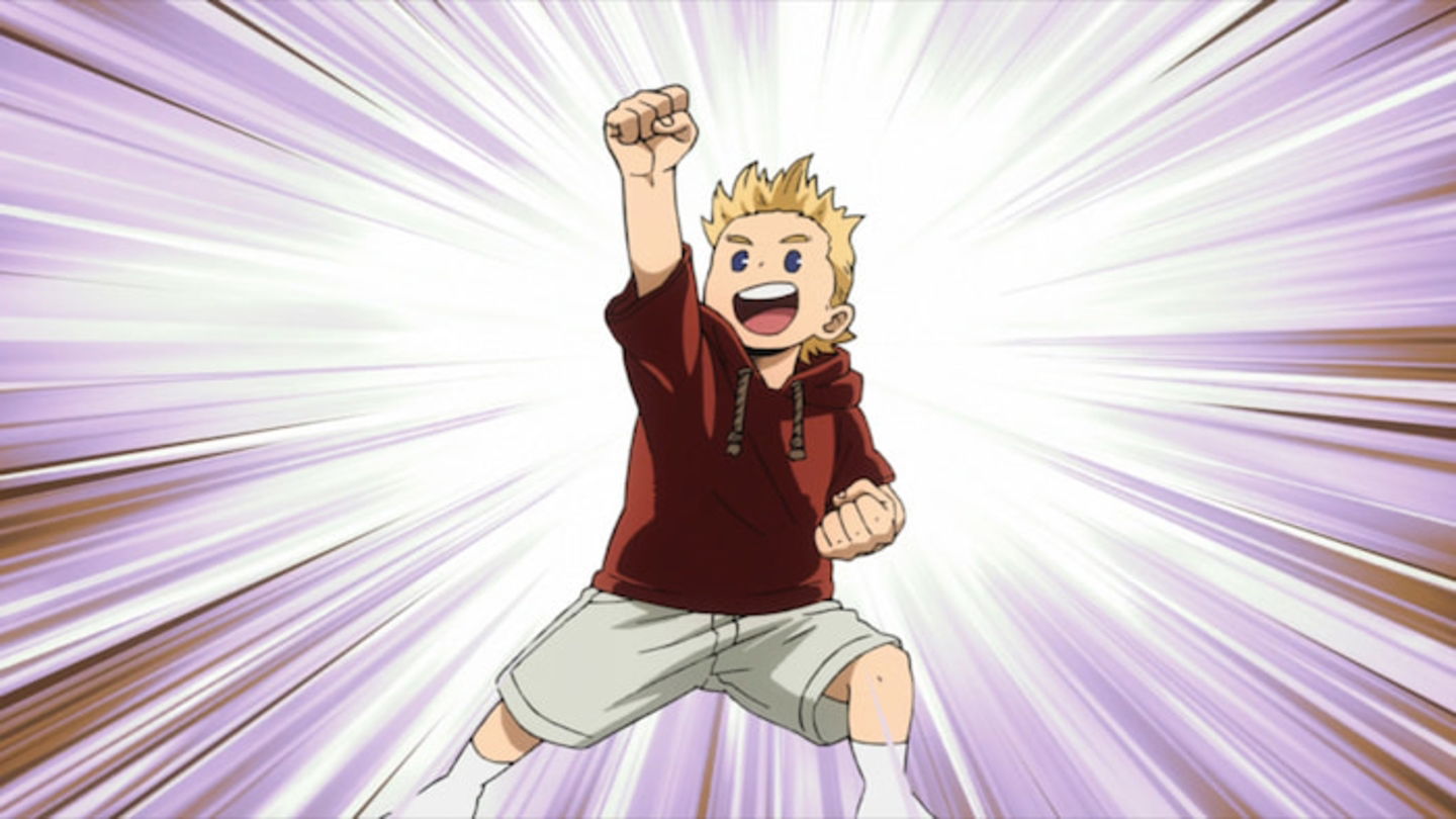 Mirio siempre ha sido un niño muy optimista y alegre que se esfuerza mucho