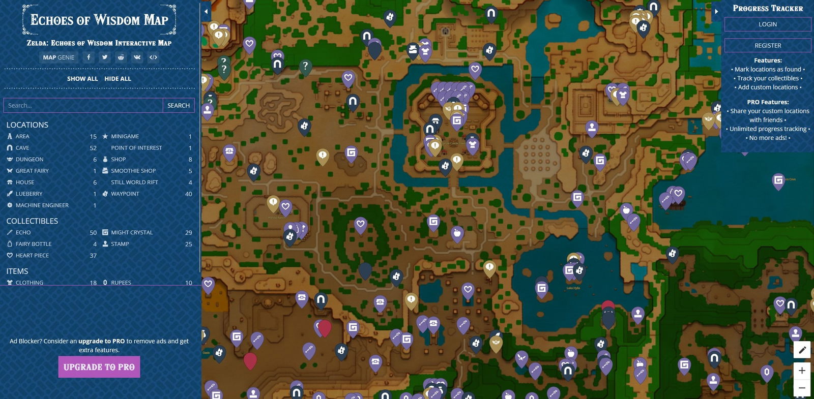 Mapa interactivo de Zelda Echoes of Wisdom