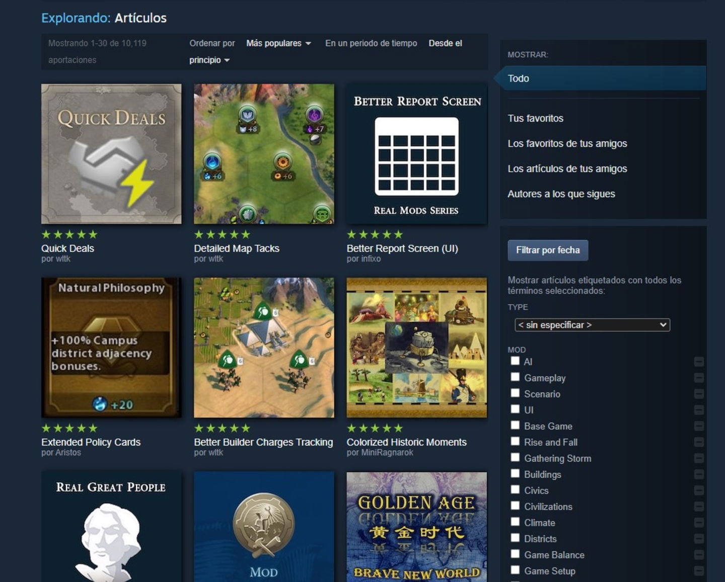 Podemos encontrar cientos de mods desde la Workshop de Steam