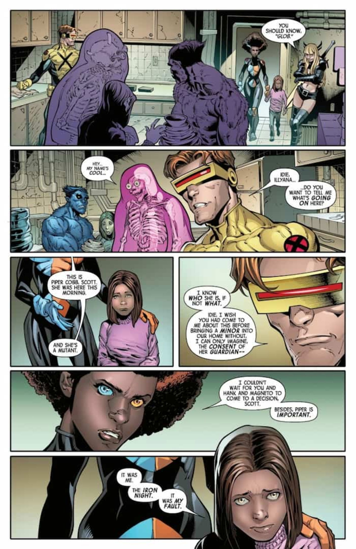 Cíclope admitiendo que no quiere mutantes jóvenes como parte de los X-Men