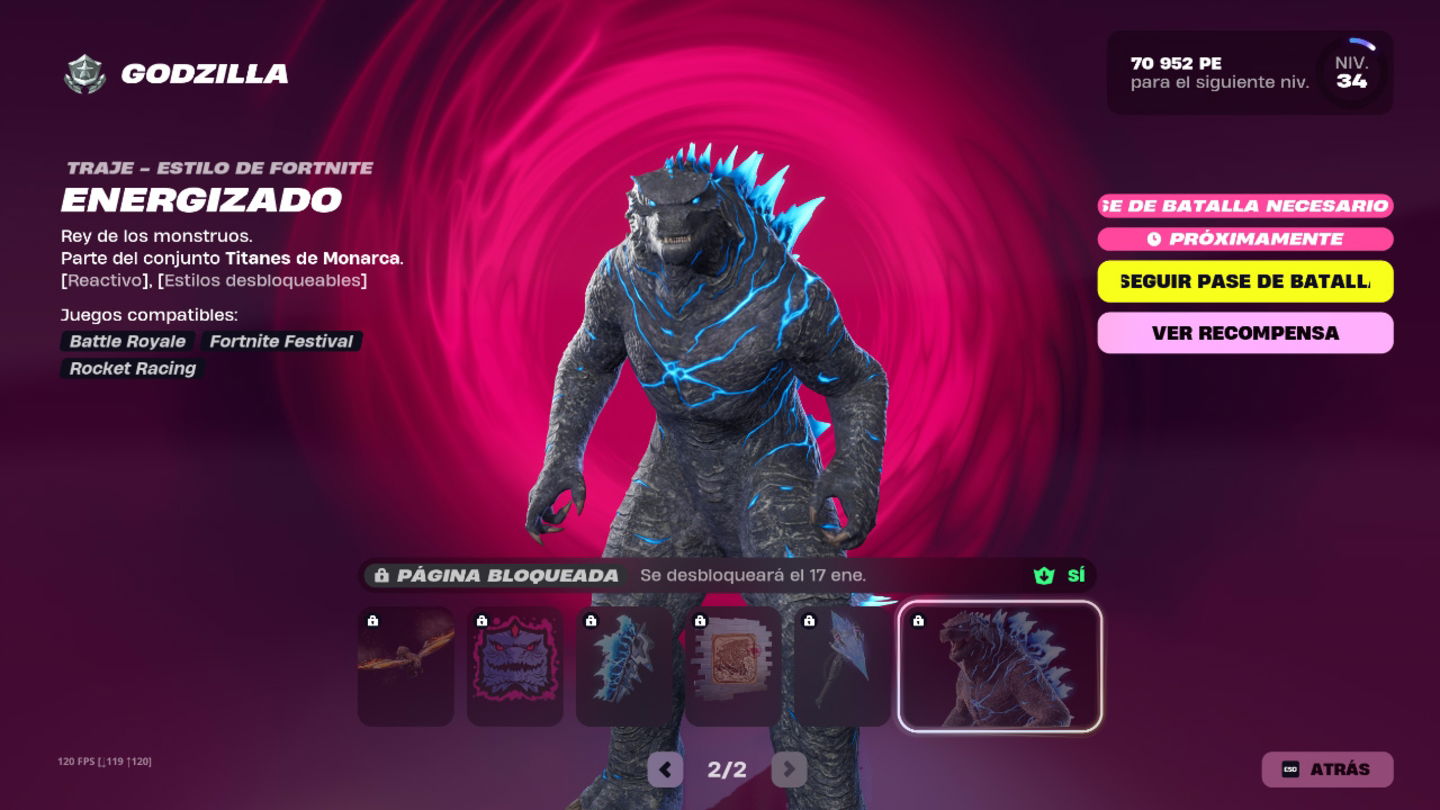 Entre las recompensas encontraremos una skin y un estilo energizado para Godzilla