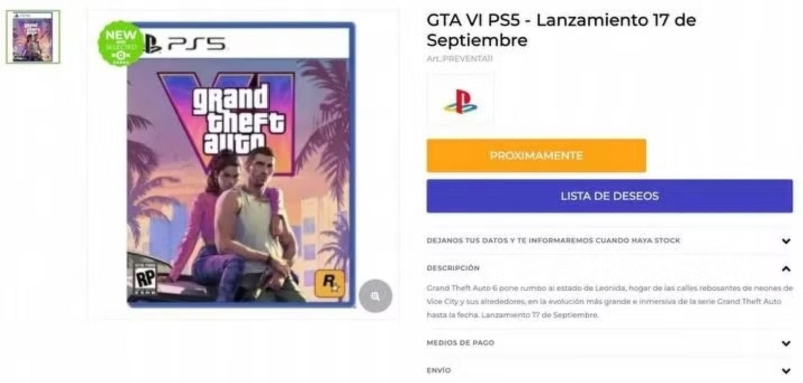 GTA VI aparece listado con fecha de lanzamiento en una cadena de tiendas