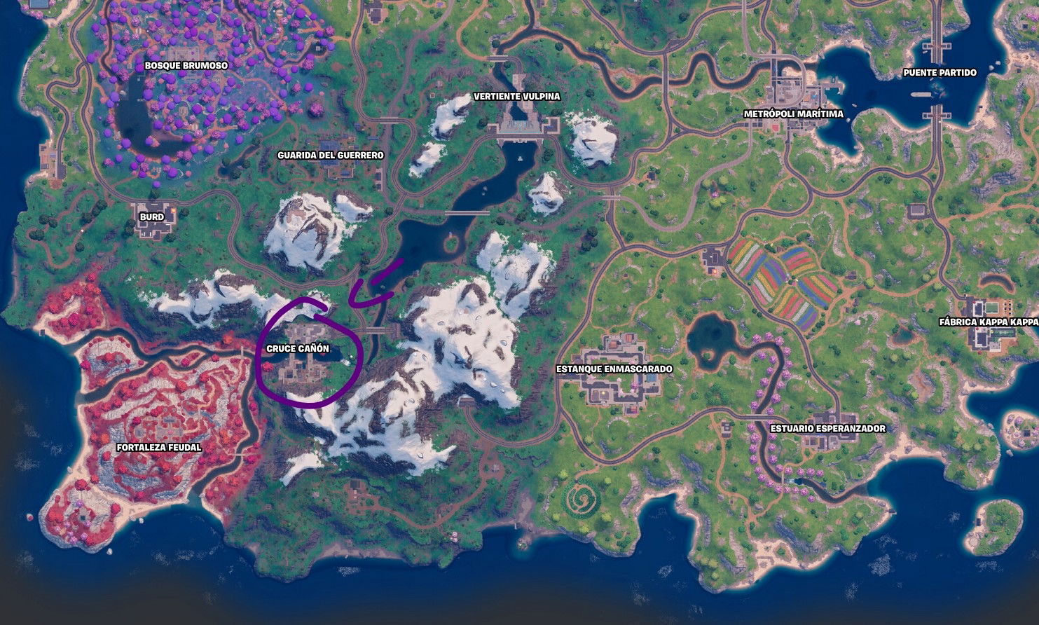 Localización de Cruce Cañón en Fortnite