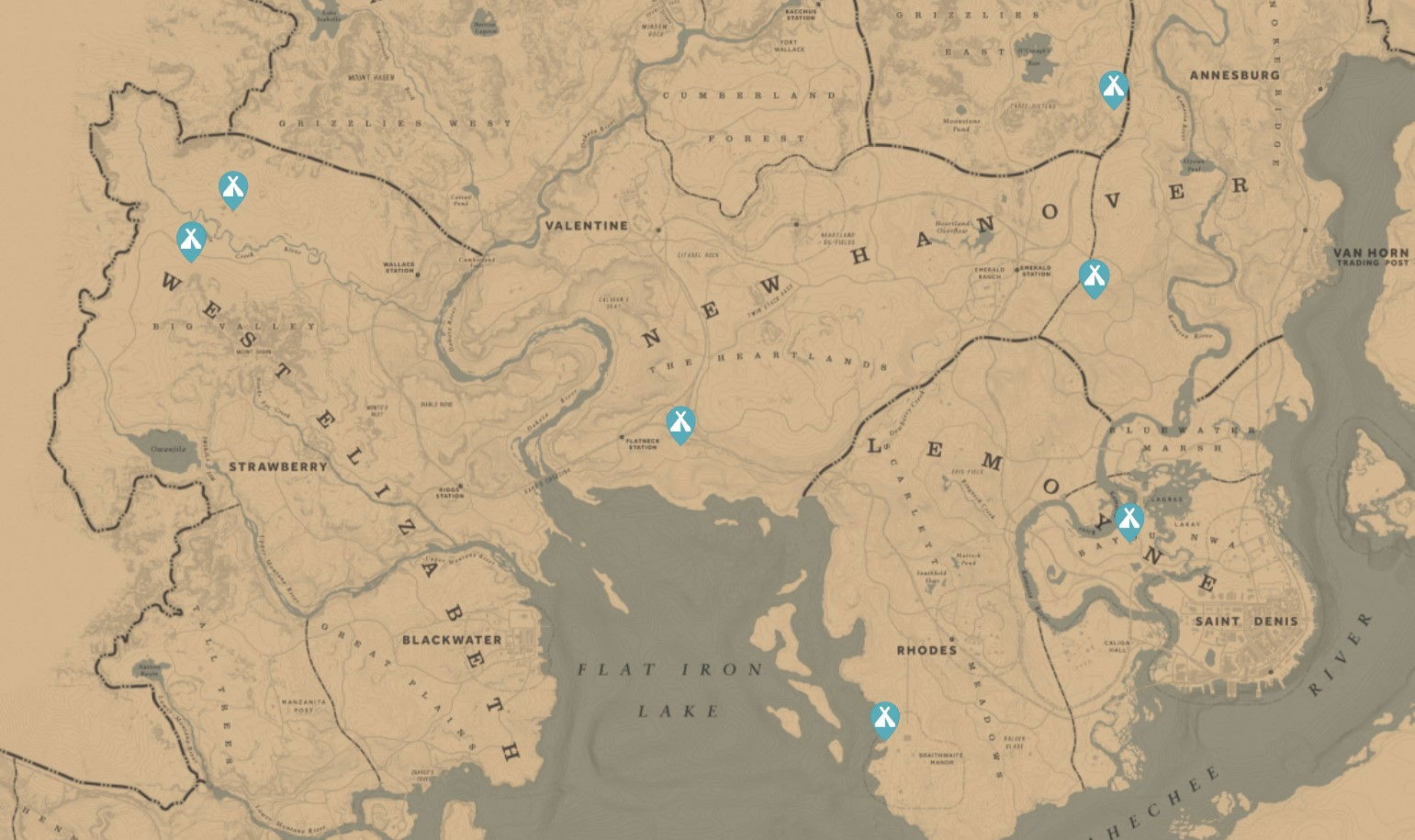 Todos los objetos de solicitudes en el mapa de RDR2