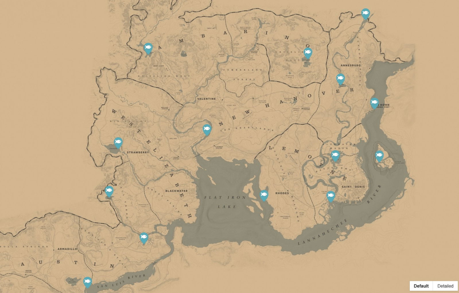 Todos los peces legendarios en el mapa de RDR2