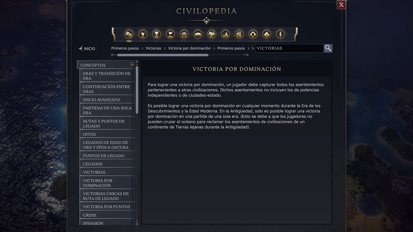 Si tenéis dudas con las victorias podéis consultar la Civilopedia