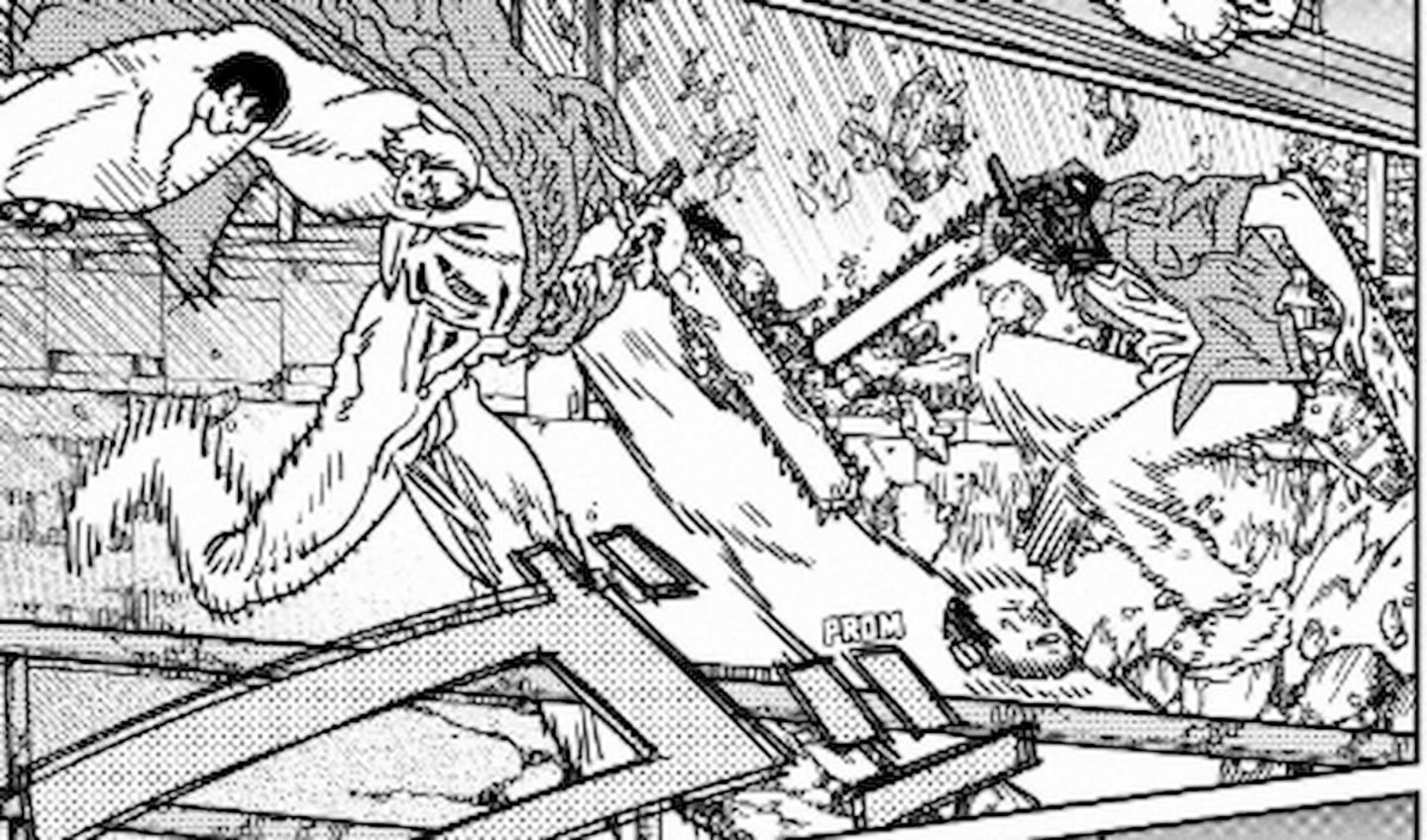 Denji se limita a esquivar los ataques del falso Chainsaw Man para no lastimar a los humanos absorbidos