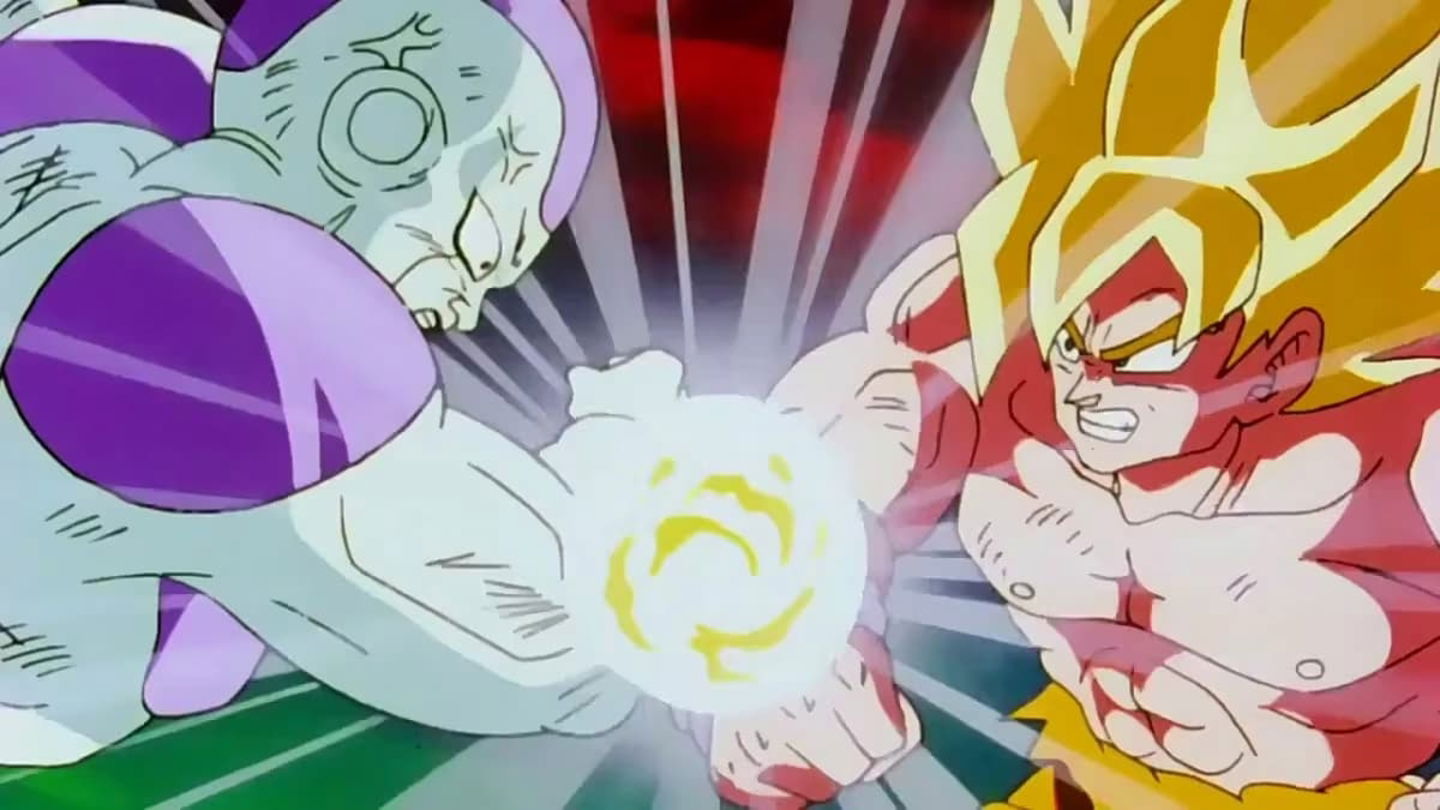 Este borrador destaca un momento épico del combate entre Goku y Freezer