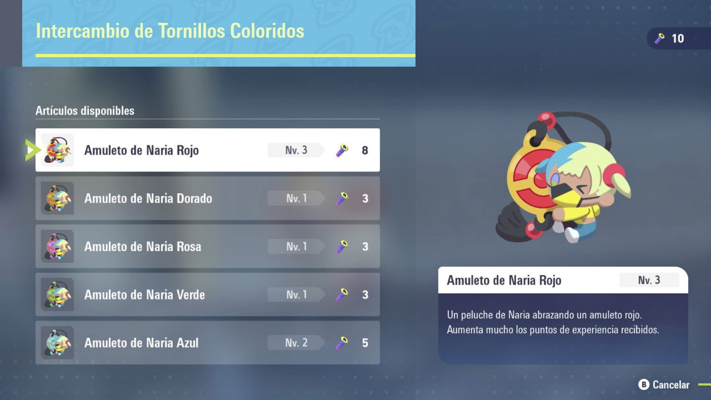 Podemos cambiar los Tornillos Coloridos por amuletos de Naria