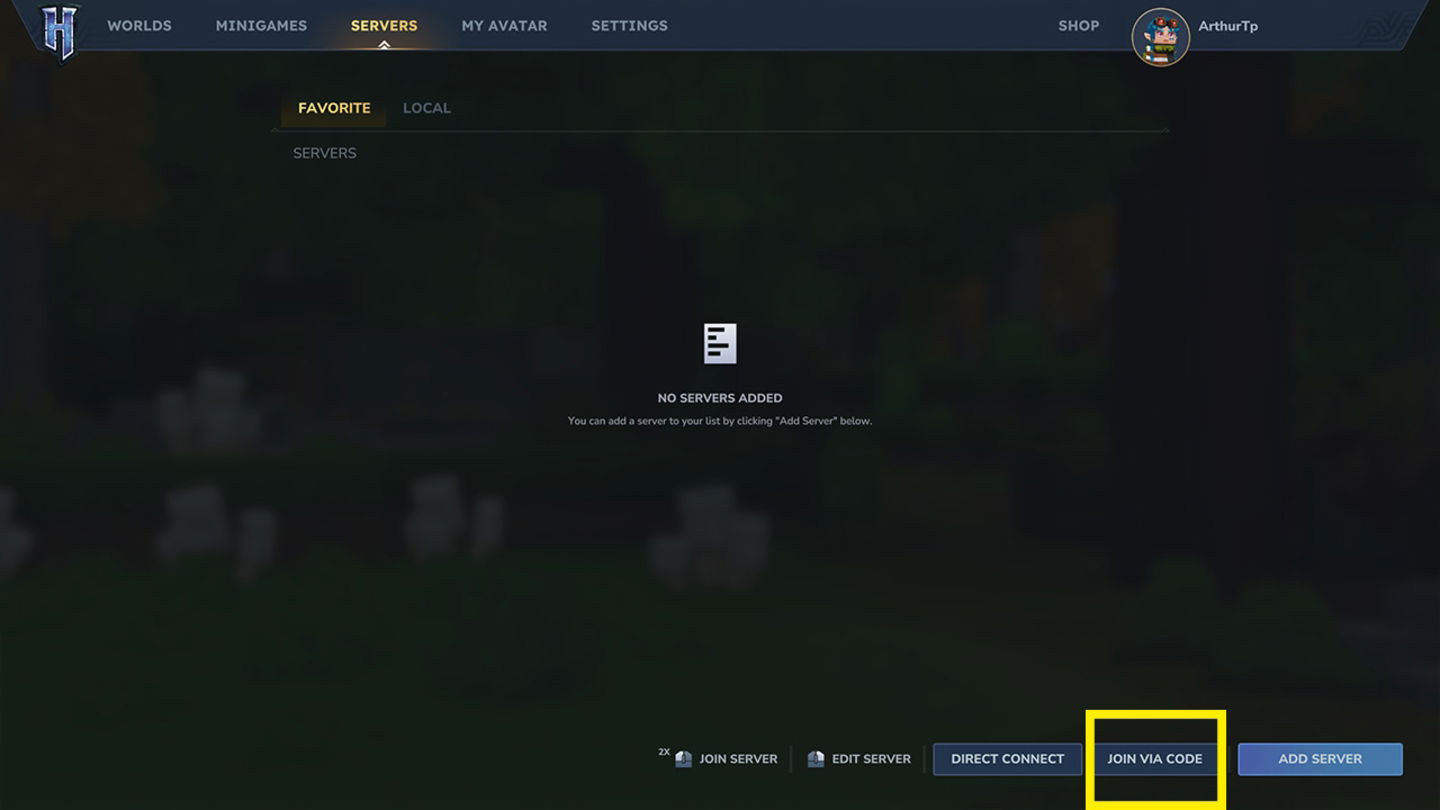 Nos podremos unir con el código desde el apartado de Servers