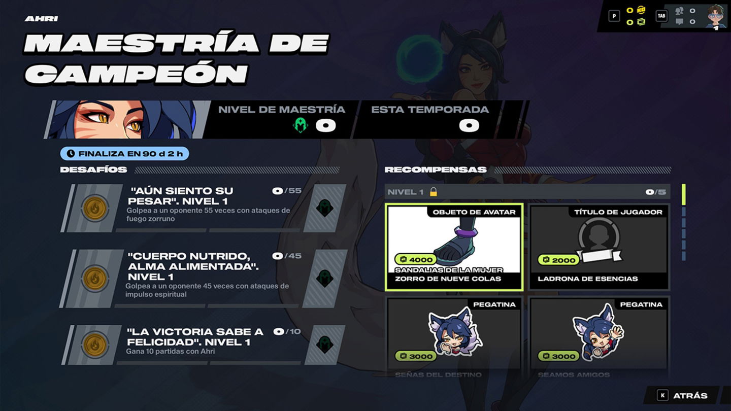 Los luchadores cuentan con niveles de maestría total y de temporada