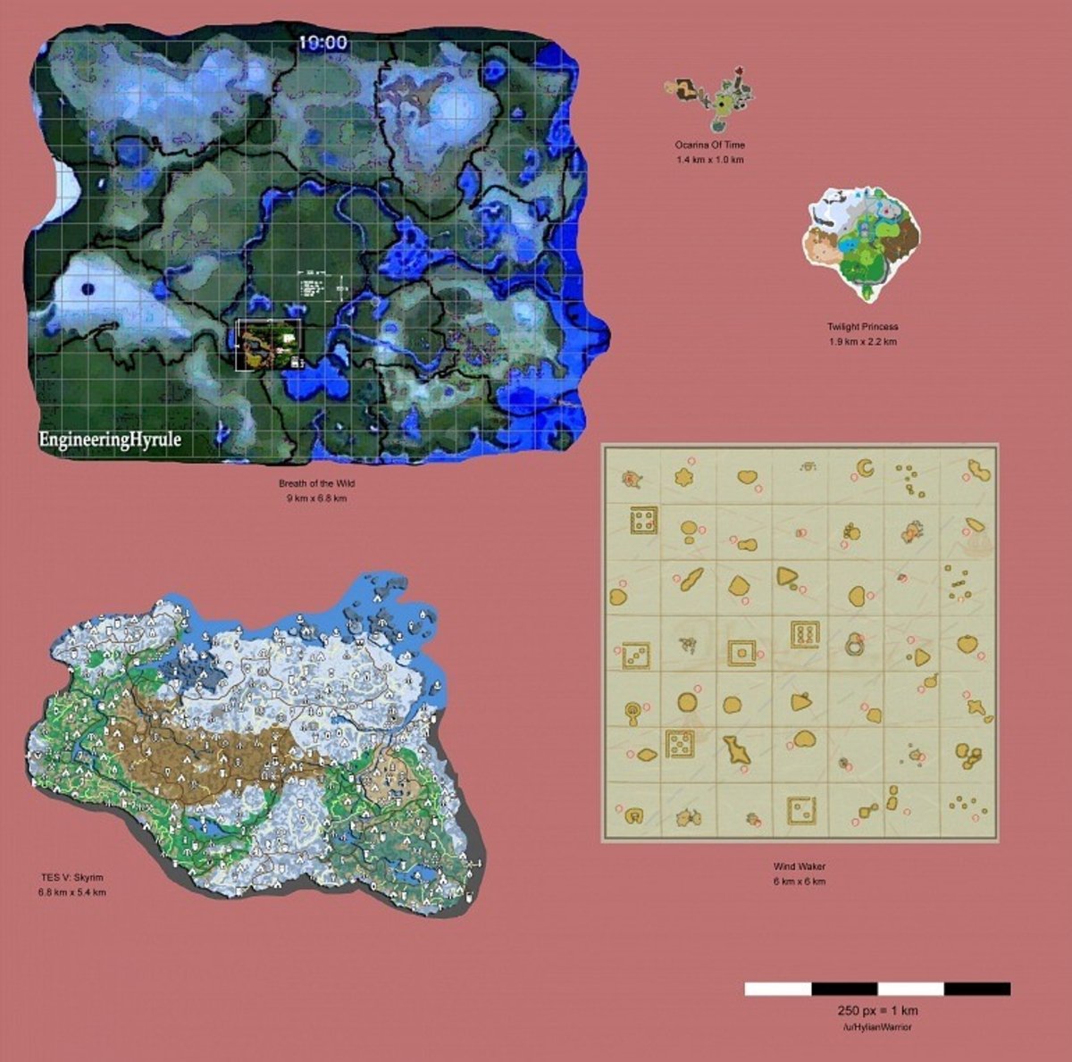 The Legend of Zelda: Comparan el tamaño de los mapas de la saga con Skyrim