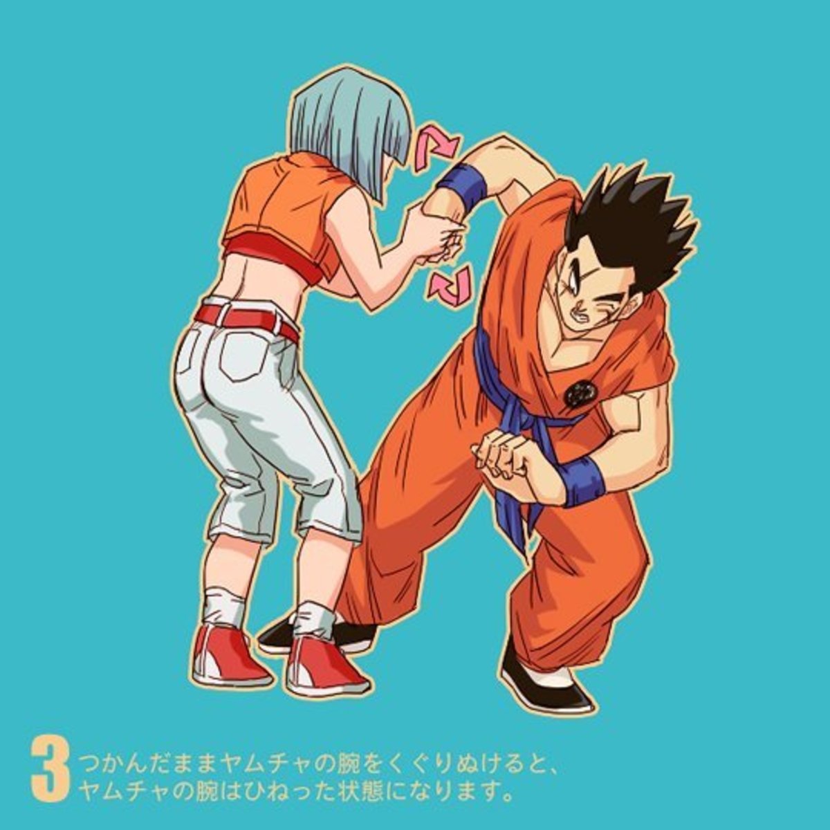 Los personajes de Dragon Ball Z son utilizados para mostrar posiciones de defensa personal
